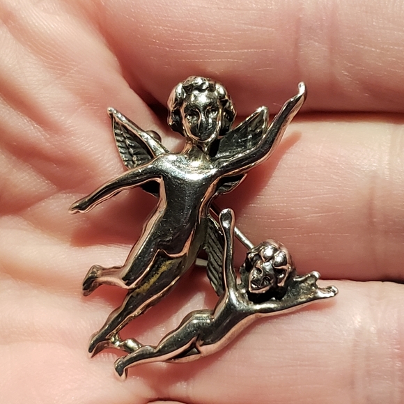 Sterling Angels Cherub pair Pin Brooch - Picture 2 of 10